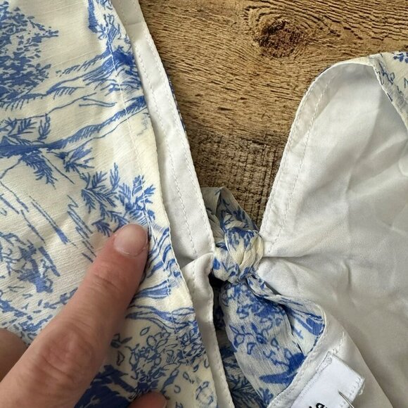 BTFL-life Vintage Blue & White Floral Dress With Puffed Sleeves & Lace Trim - Picture 3 of 11